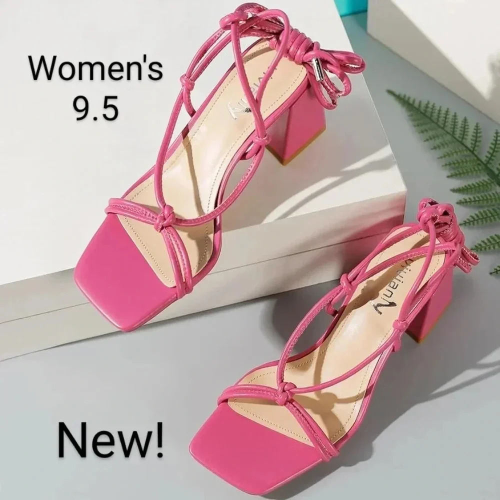 🌺⚡3/$15⚡ New !vivianly Women's Lace Up Chunky Heel Sandals Strappy Ankle Heels
